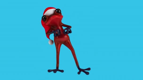 サンタクロースハットダンスで楽しいカエル Dアニメーション — ストック動画