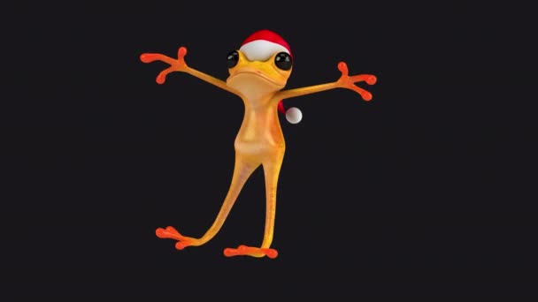 Забавная Лягушка Шляпе Санта Клауса Качели Анимации — стоковое видео