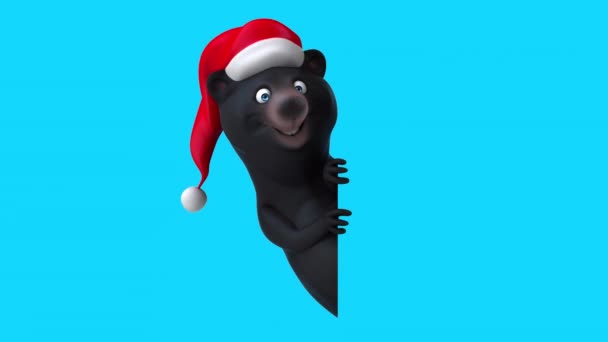 Διασκέδαση Αρκούδα Κινουμένων Σχεδίων Στο Καπέλο Santa Claus — Αρχείο Βίντεο
