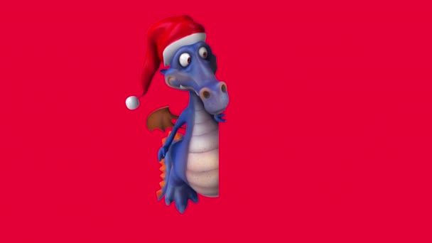 Dragón Divertido Personaje Dibujos Animados Santa Claus Sombrero Con Signo — Vídeos de Stock