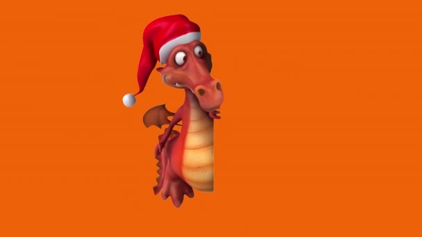 Dragon Funny Cartoon Character Santa Claus Hat Sign Animation — Stock Video