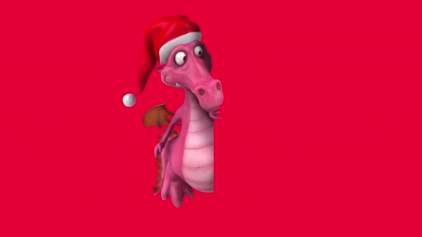 Draak Grappige Cartoon Karakter Kerstman Hoed Met Teken Animatie — Stockvideo