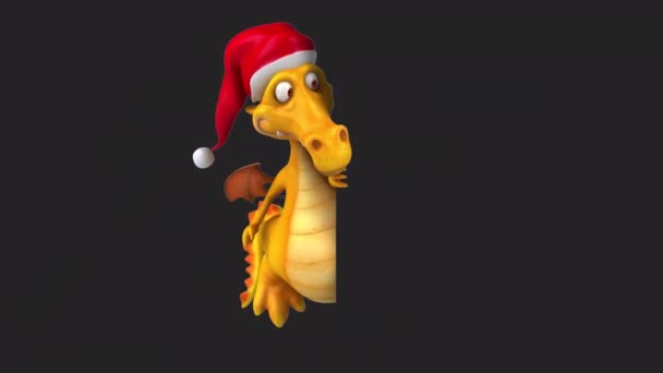 Noel Baba Şapkalı Komik Ejderha Çizgi Film Karakteri Boyutlu Animasyon — Stok video