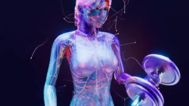 3D Illustration of an Anatomy of a X-ray woman doing Biceps Curls.