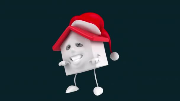 Fun Animation Cartoon Character House Santa Claus Hat Dancing — Stock Video