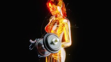 3D Illustration of an Anatomy of a X-ray woman doing Biceps Curls.