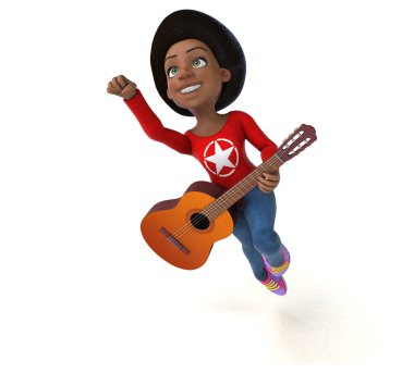 Eğlenceli 3D karikatür Gitarlı siyah kız 