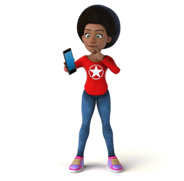 Fun 3D cartoon black teenage girl with smartphone