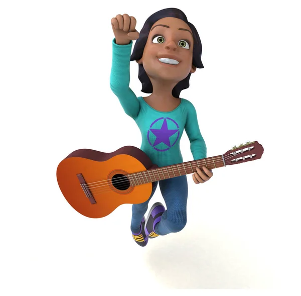 带吉他的亚洲少女3D卡通片 — 图库照片