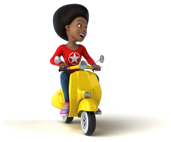 滑板车上有趣的3D卡通片黑人少女 — 图库照片