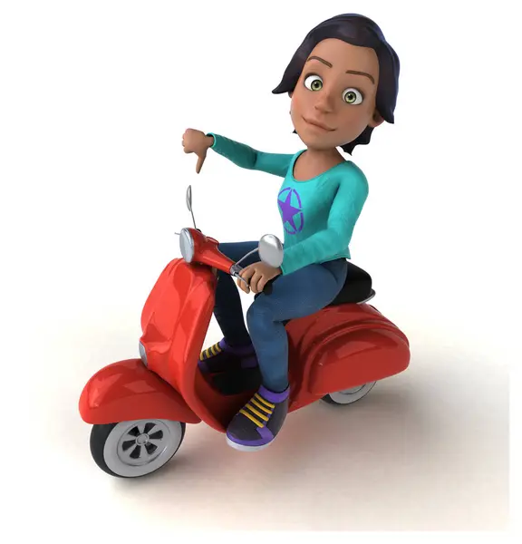 Leuke Cartoon Aziatische Tiener Meisje Scooter — Stockfoto