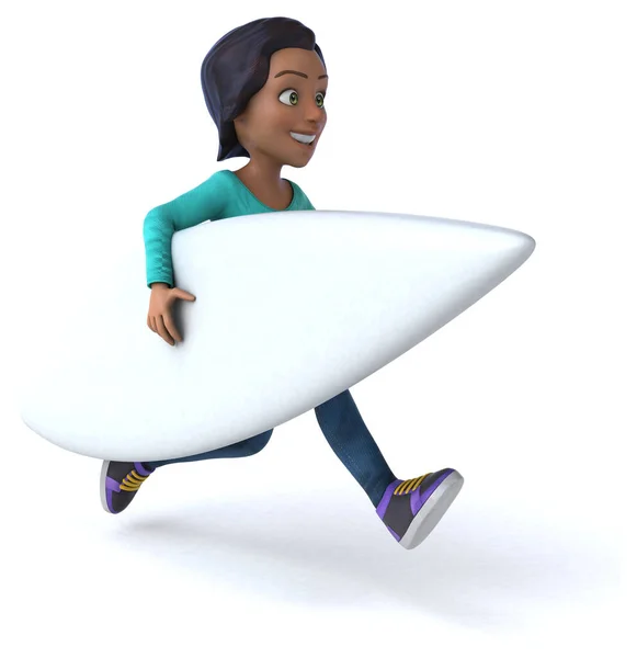 Leuke Cartoon Aziatische Tiener Meisje Met Surfplank — Stockfoto