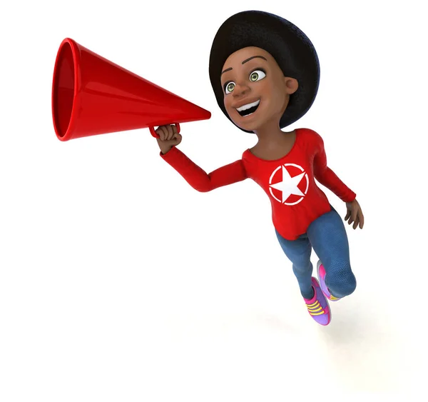 Fun Cartoon Black Teenage Girl Loud Speaker — Stock Photo, Image