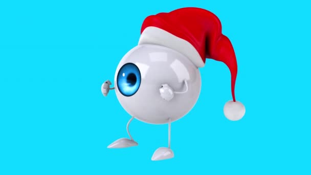 Weihnachtsauge Cartoon Figur Mit Weihnachtsmann Hut Auf Blauem Hintergrund Rendering — Stockvideo