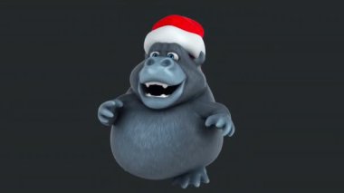Noel Baba şapkalı eğlenceli goril dans ediyor. 