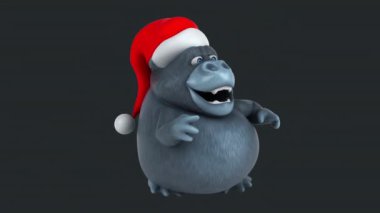 Noel Baba şapkalı eğlenceli goril dans ediyor. 