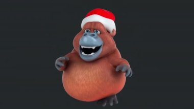 Noel Baba şapkalı eğlenceli goril dans ediyor. 