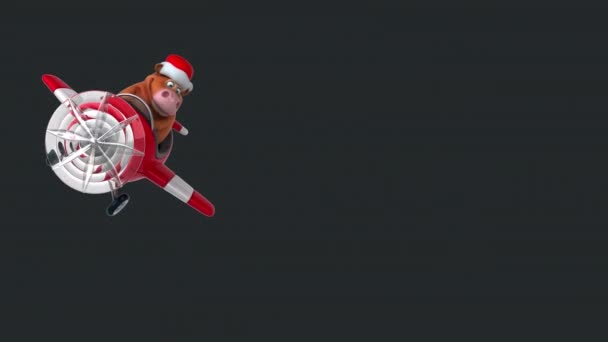 Divertido Personaje Dibujos Animados Vaca Santa Claus Sombrero Avión — Vídeos de Stock