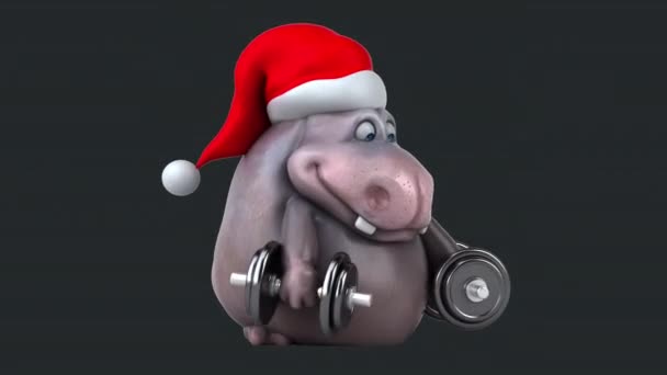 Zabawna Ilustracja Postaci Hipopotama Ciężarkami — Wideo stockowe