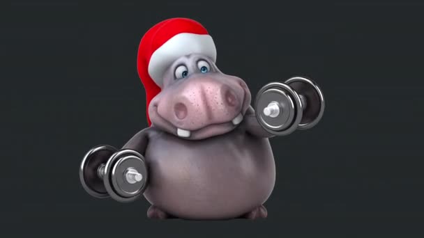 Zabawna Ilustracja Postaci Hipopotama Ciężarkami — Wideo stockowe