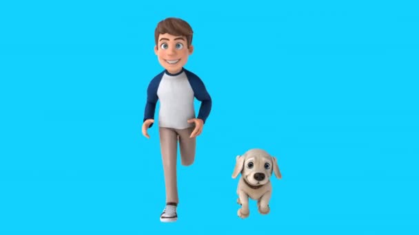Eğlenceli Boyutlu Çizgi Film Çocuğu Köpek Koşusu — Stok video