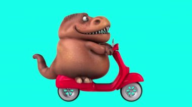 Dinozor, scooter 'daki komik çizgi film karakteri - 3 boyutlu animasyon  
