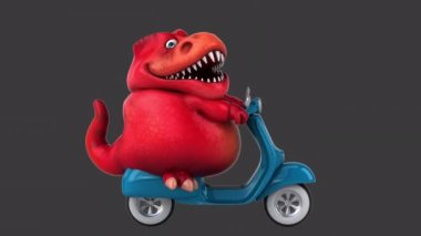 Dinozor, scooter 'daki komik çizgi film karakteri - 3 boyutlu animasyon  