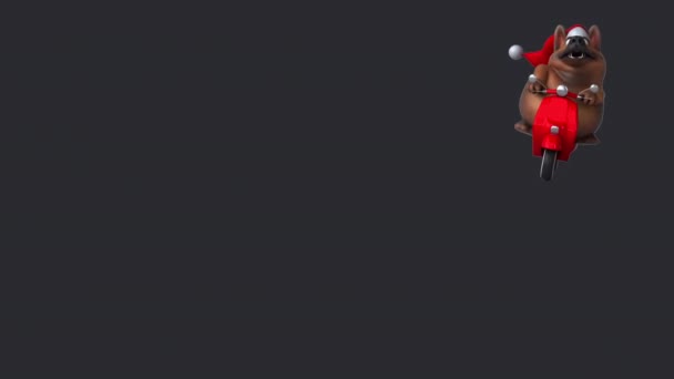 Забавна Мультиплікаційна Собака Символ Капелюсі Санта Клауса Скутері Анімація — стокове відео