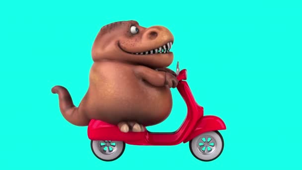 Dinosauro Personaggio Dei Cartoni Animati Divertente Scooter Animazione — Video Stock