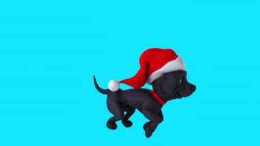 Noel Baba şapkalı eğlenceli köpek koşuyor - 3D Görüntü