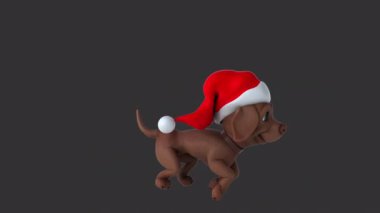 Noel Baba şapkalı eğlenceli köpek koşuyor - 3D Görüntü