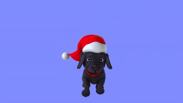 楽しい犬のサンタクロースの帽子ランニング 3Dイラスト — ストック動画