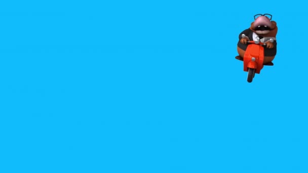 Fun Мультфильм Персонаж Коровы Бизнесмен Скутере Анимация — стоковое видео