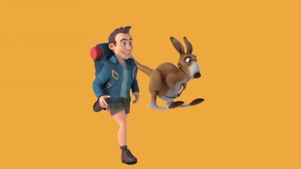 Człowiek Backpacker Działa Kangura Animacja — Wideo stockowe