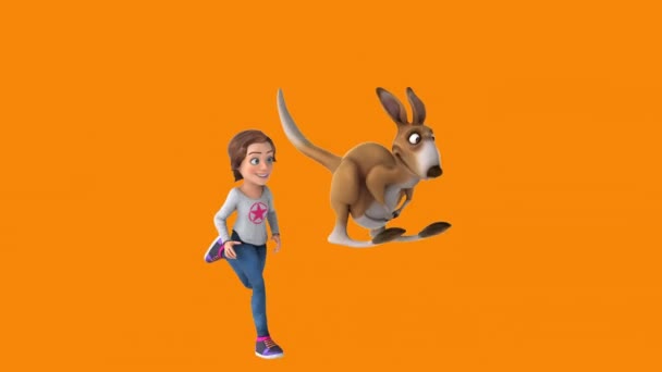 Dziewczyna Działa Kangura Animacja — Wideo stockowe