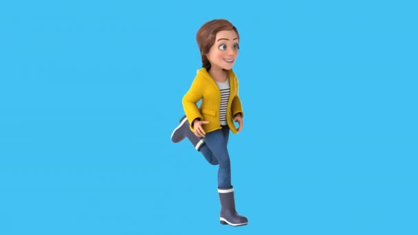 Diversión Personaje Dibujos Animados Chica Corriendo — Vídeos de Stock