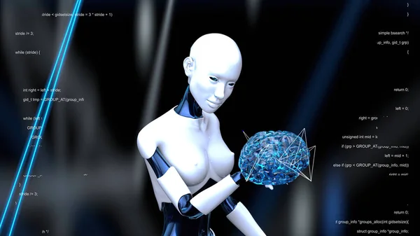 Robot Mujer Con Cerebro Artificial — Foto de Stock