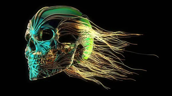 3D黄金の抽象頭蓋骨の線画 ストック画像