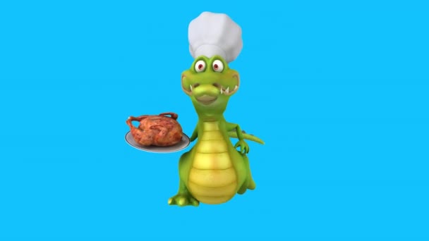 Dragon Funny Cartoon Character Chef Running Animation — Stock Video