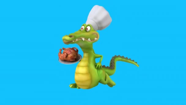 龙搞笑卡通人物厨师跑 3D动画 — 图库视频影像
