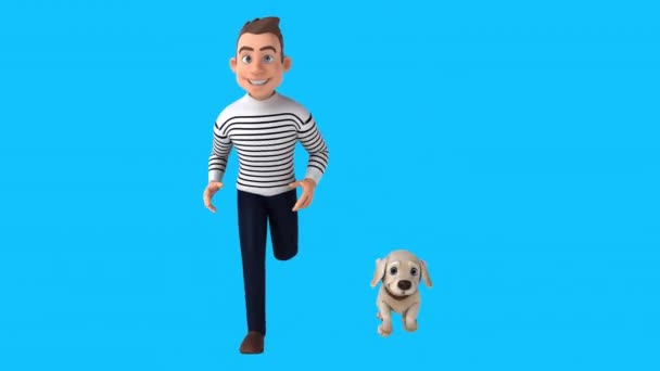 Eğlenceli Karikatür Adam Köpek Koşusu — Stok video