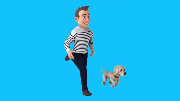 Eğlenceli Karikatür Adam Köpek Koşusu — Stok video