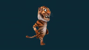 Komik çizgi film karakteri Tiger koşuyor - 3 boyutlu animasyon 