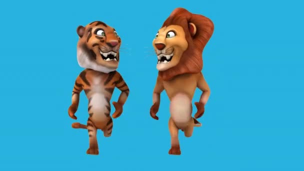 Divertenti Personaggi Dei Cartoni Animati Tigre Leone Esecuzione Animazione — Video Stock