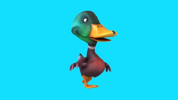Spaß Cartoon Ente Läuft Über Blauen Hintergrund — Stockvideo