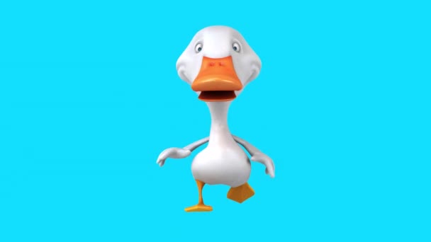 Fun Cartoon White Duck Running Blue Background — Stock Video