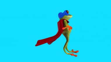 Komik çizgi film karakteri kurbağa süper kahraman samba dansı - 3 boyutlu animasyon 