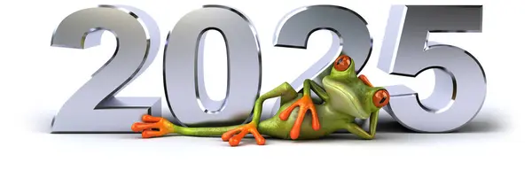 Fun Cartoon Green Frog Character 2025 Rechtenvrije Stockafbeeldingen