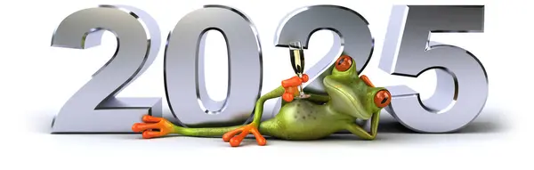 2025 Eğlenceli Çizgi Film Yeşil Kurbağa Karakteri - Stok İmaj