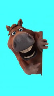 Kartı olan komik bir çizgi film karakteri atı - 3 boyutlu animasyon 